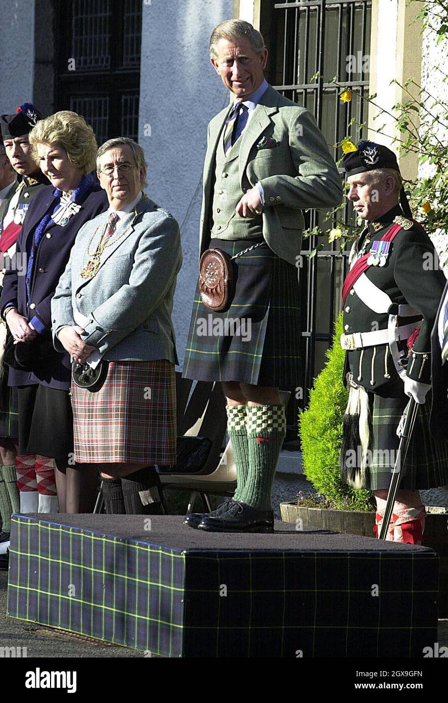 The Prince Of Wales, the Duke of Rothesay, at the Gordon Highlanders Museum in Aberdeen where he views a parade during a ceremony  to lay up the Regiment's last colours.  Â©Anwar Hussein/allactiondigital.com  Stock Photo