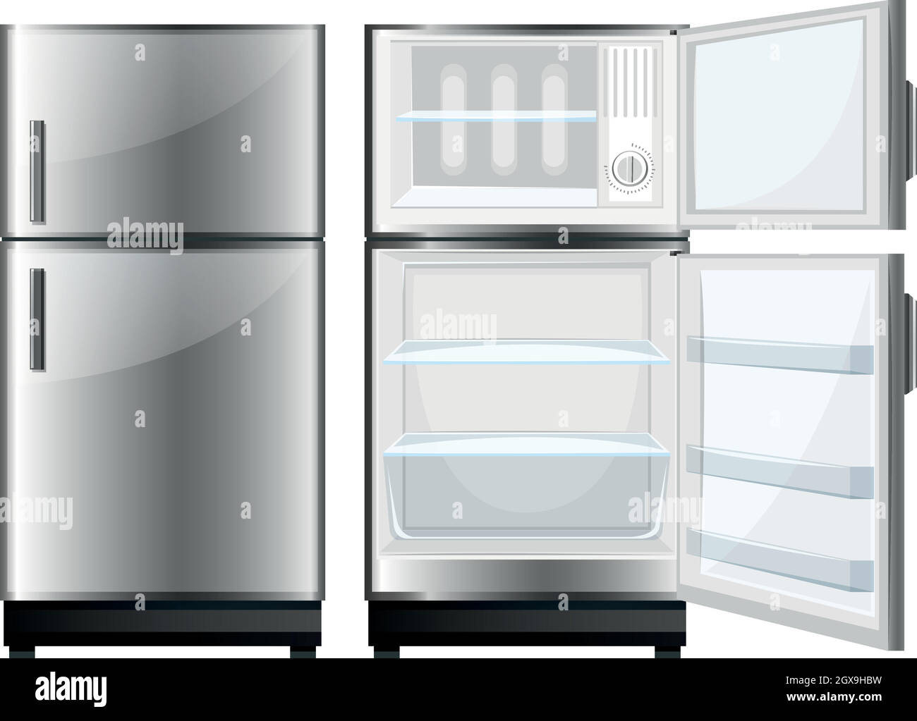 Refridgerator with closed and opened door Stock Vector