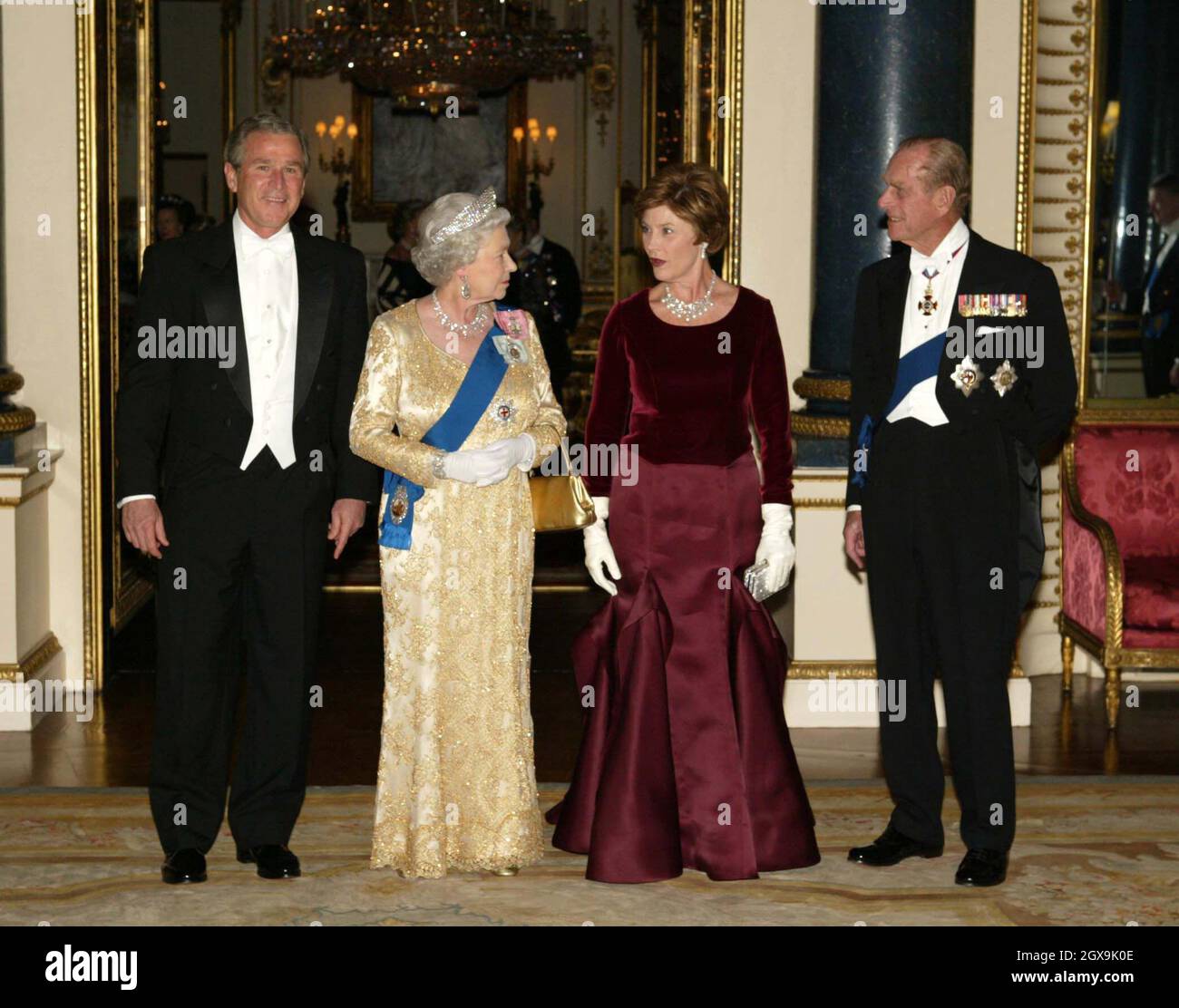 President George W. Bush, accompanied by wife Laura, were guests of The Queen and The Duke of Edinburgh at a State Banquet held in Buckingham Palace. Â©Anwar Hussein/allactiondigital.com    Stock Photo