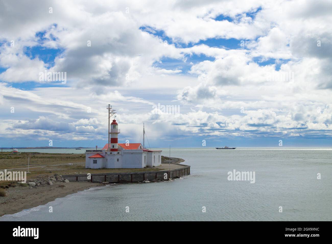 Punta Delgada lighthouse, Strait of Magellan chilean cross border. Chile landmark Stock Photo