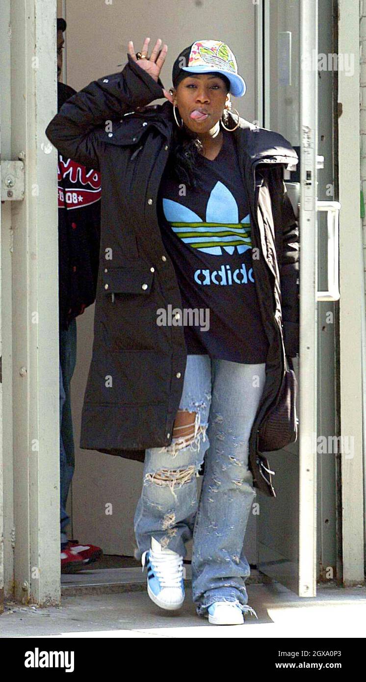 Missy Elliot gets funny as she leaves the Adidas store in Soho Stock Photo  - Alamy