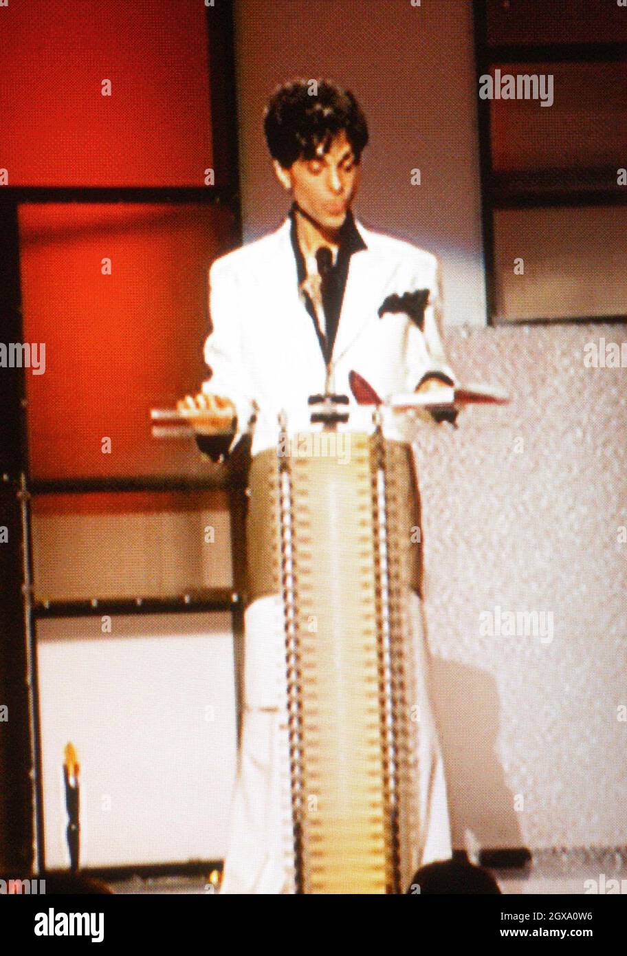 Prince from the Monitors accepting his awards at the 19th Annual Rock and Roll Hall of Fame Induction Ceremony at Waldorf Astoria, New York.  Gene Shaw/allactiondigital.com  Stock Photo