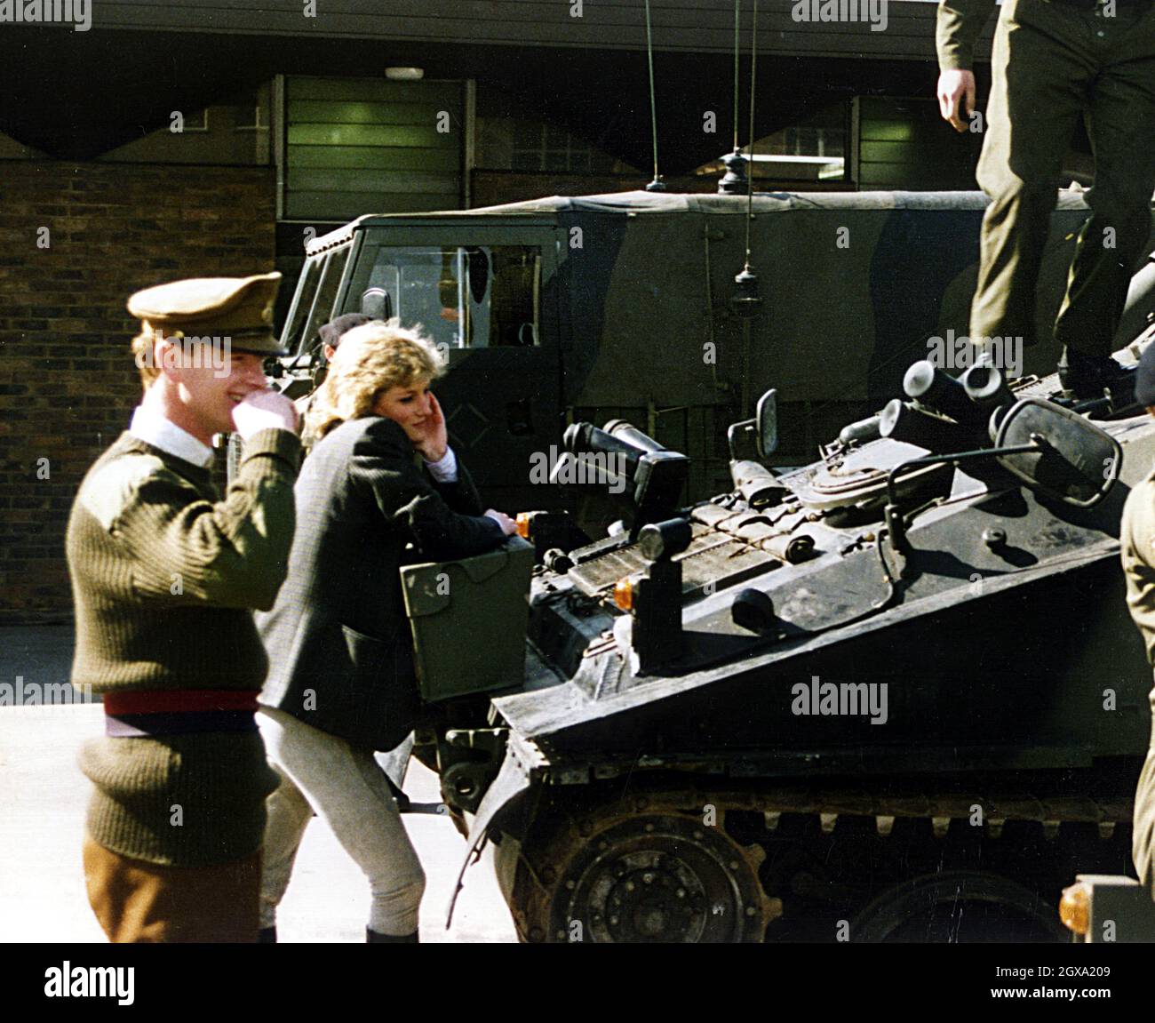 Princess Diana and Major James Hewitt photographed at army barracks in the UK. Stock Photo