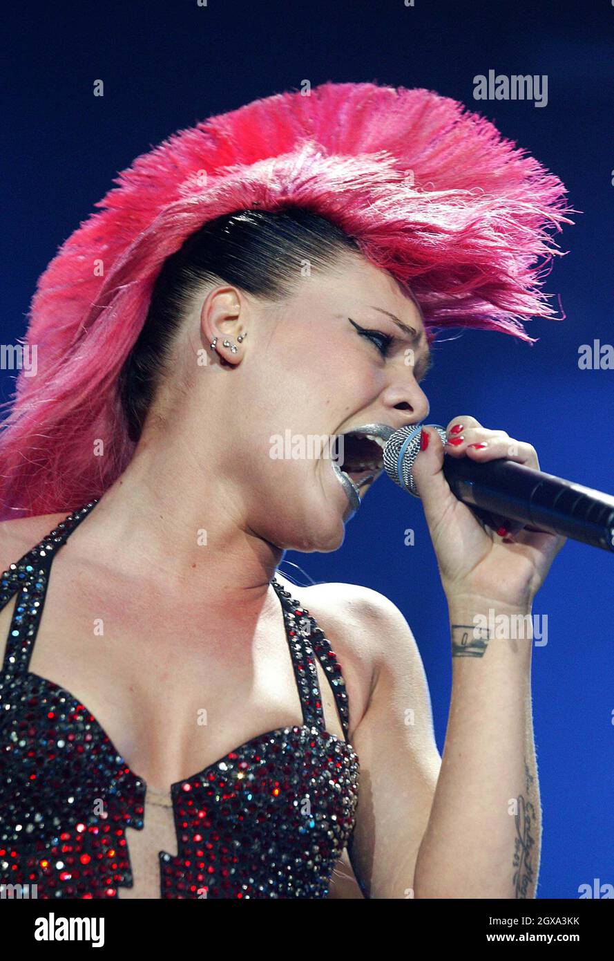 Pink performs live on stage at the Wembley Arena in London at the ...