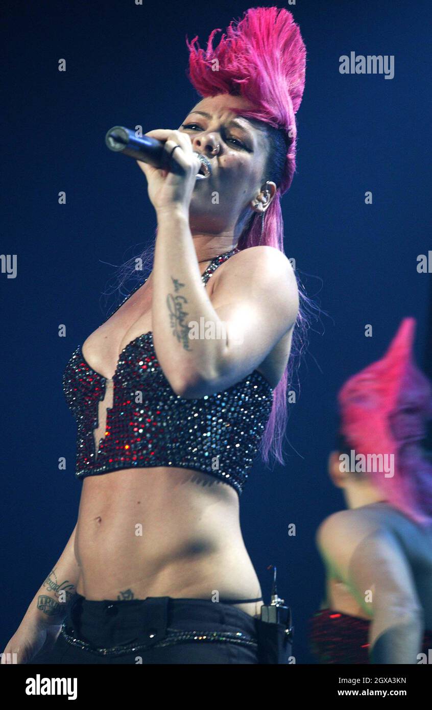 Pink performs live on stage at the Wembley Arena in London at the ...