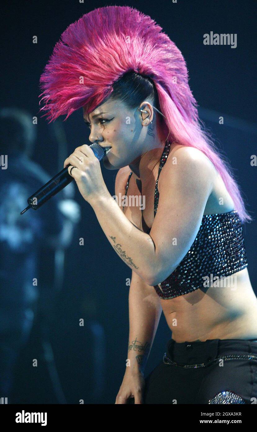 Pink performs live on stage at the Wembley Arena in London at the ...