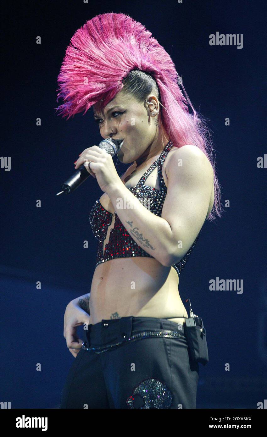 Pink performs live on stage at the Wembley Arena in London at the ...