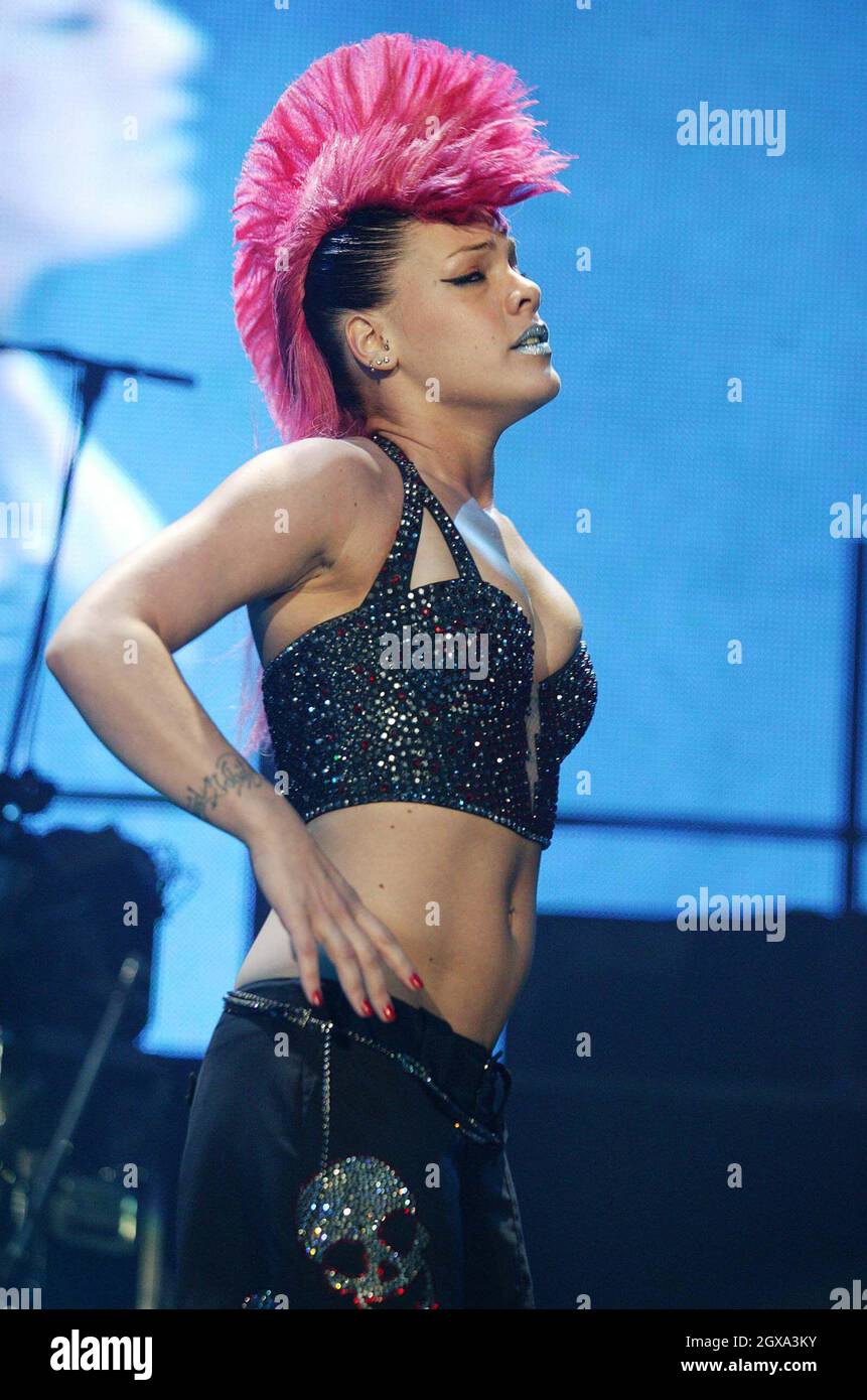 Pink performs live on stage at the Wembley Arena in London at the ...