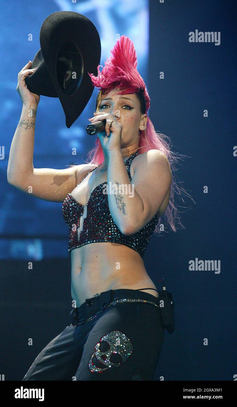 Pink performs live on stage at the Wembley Arena in London at the ...