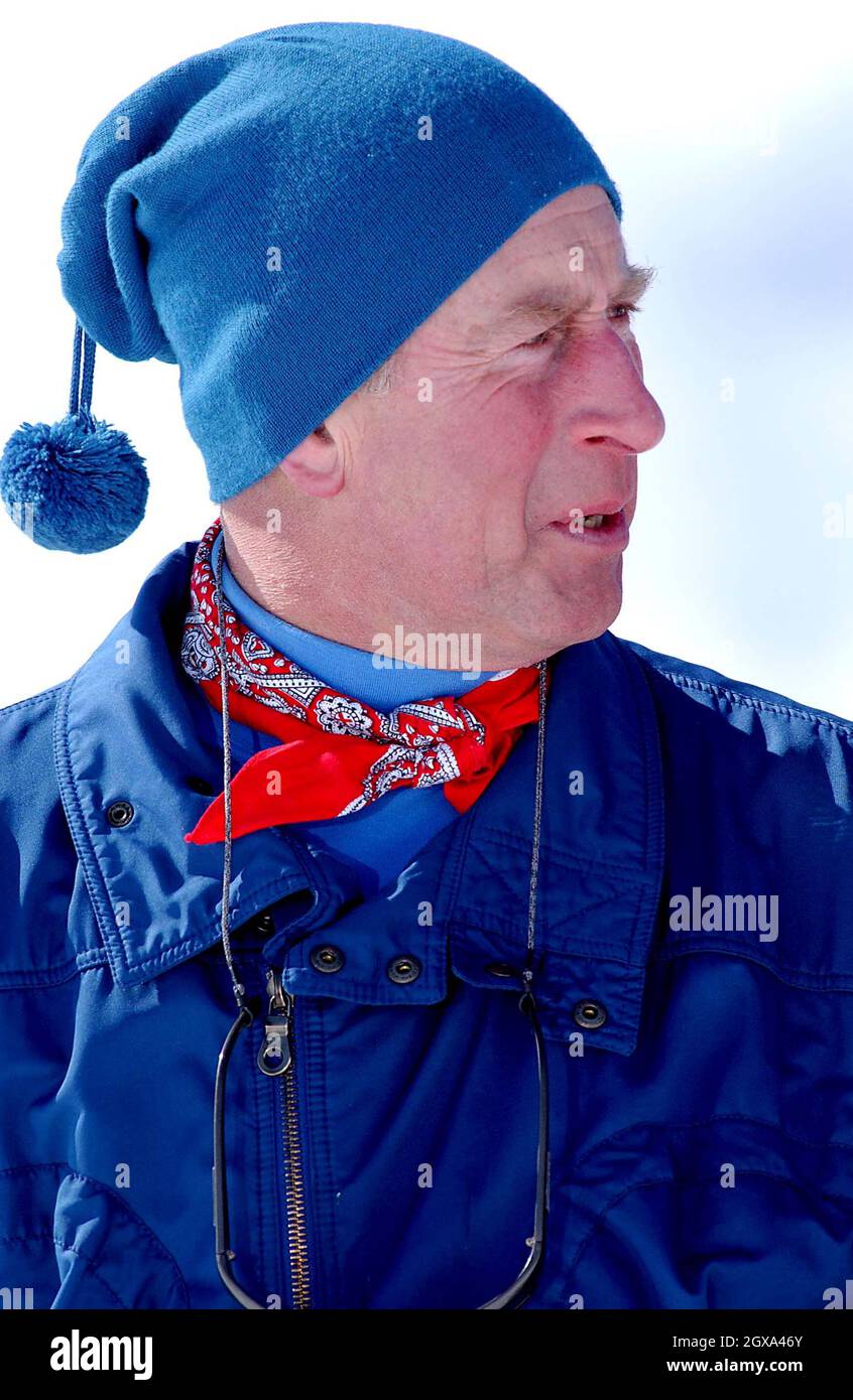 Prince Charles and his son Prince William enjoying their skiing holiday in Klosters, Austria. Both the Prince and his son joked with members of the press, with William remarking that his father was better than him at skiing but that he was catching up.   Stock Photo