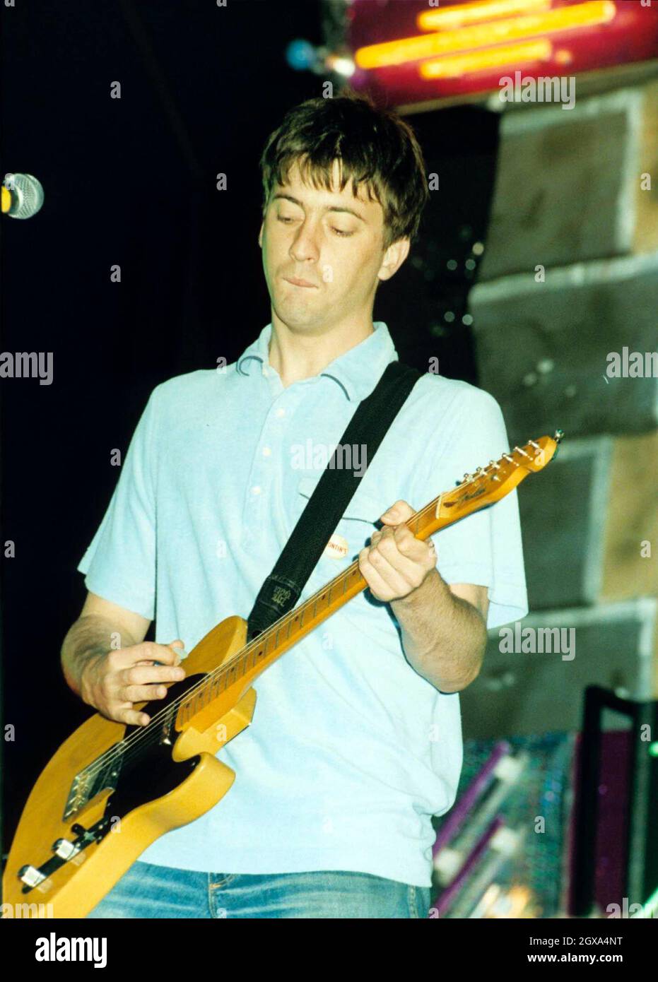 Graham Coxon of Blur performing live at Mile End Stadium in London.  Stock Photo