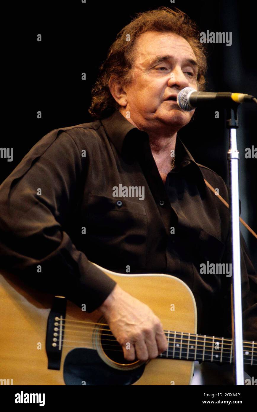 Country singer Johnny Cash performing live at the 1994