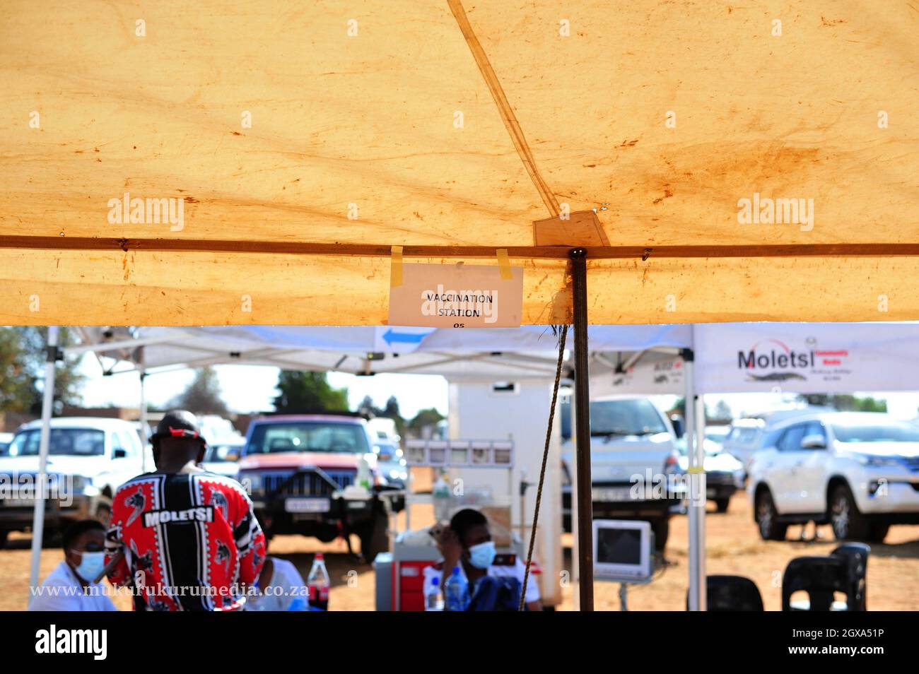 Medical staff vaccinate citizens for covid-19 at a makeshift vaccination site in Moletjie a rural village in Limpopo, South Africa Stock Photo