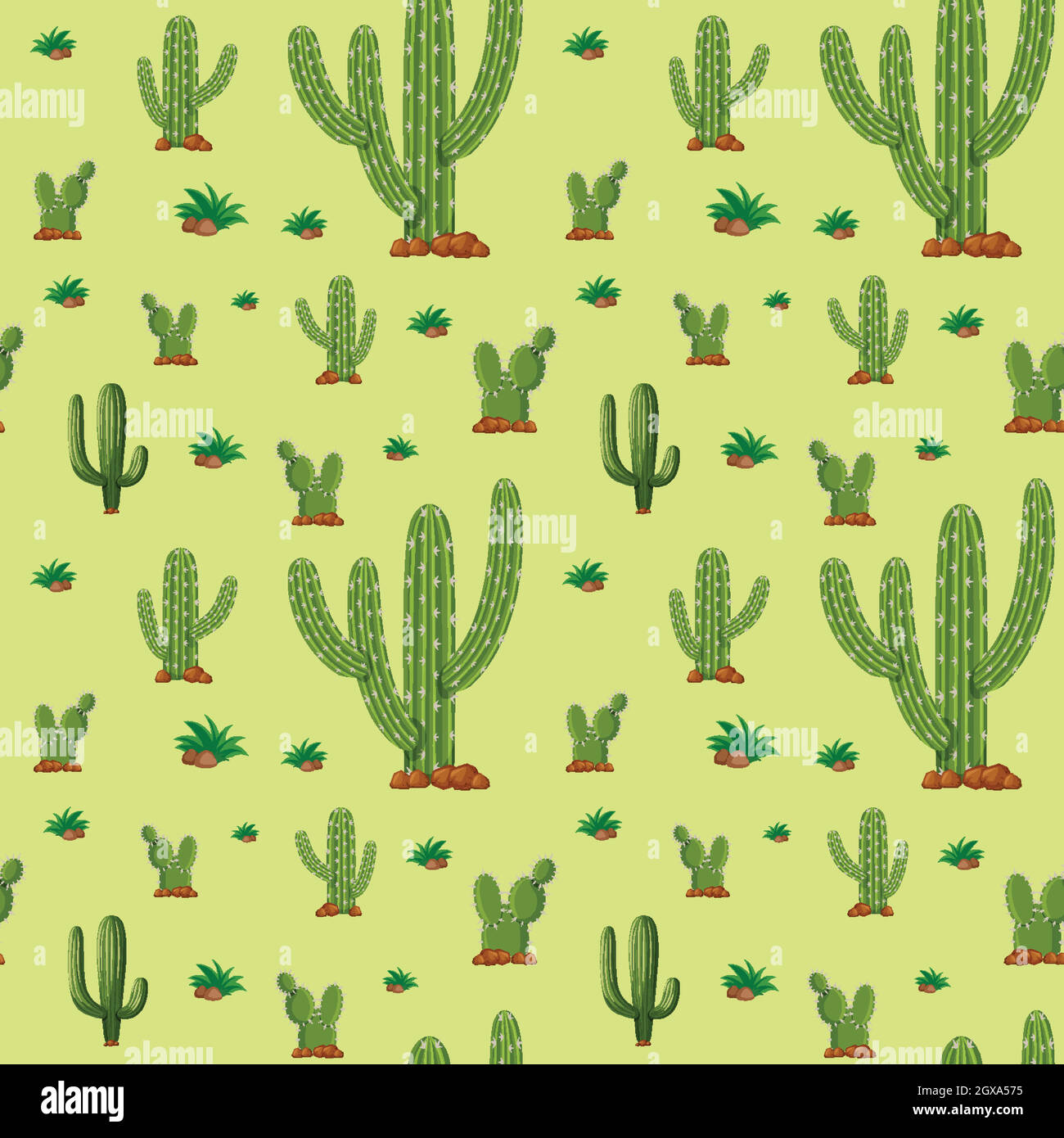 Seamless background design with green cactus Stock Vector