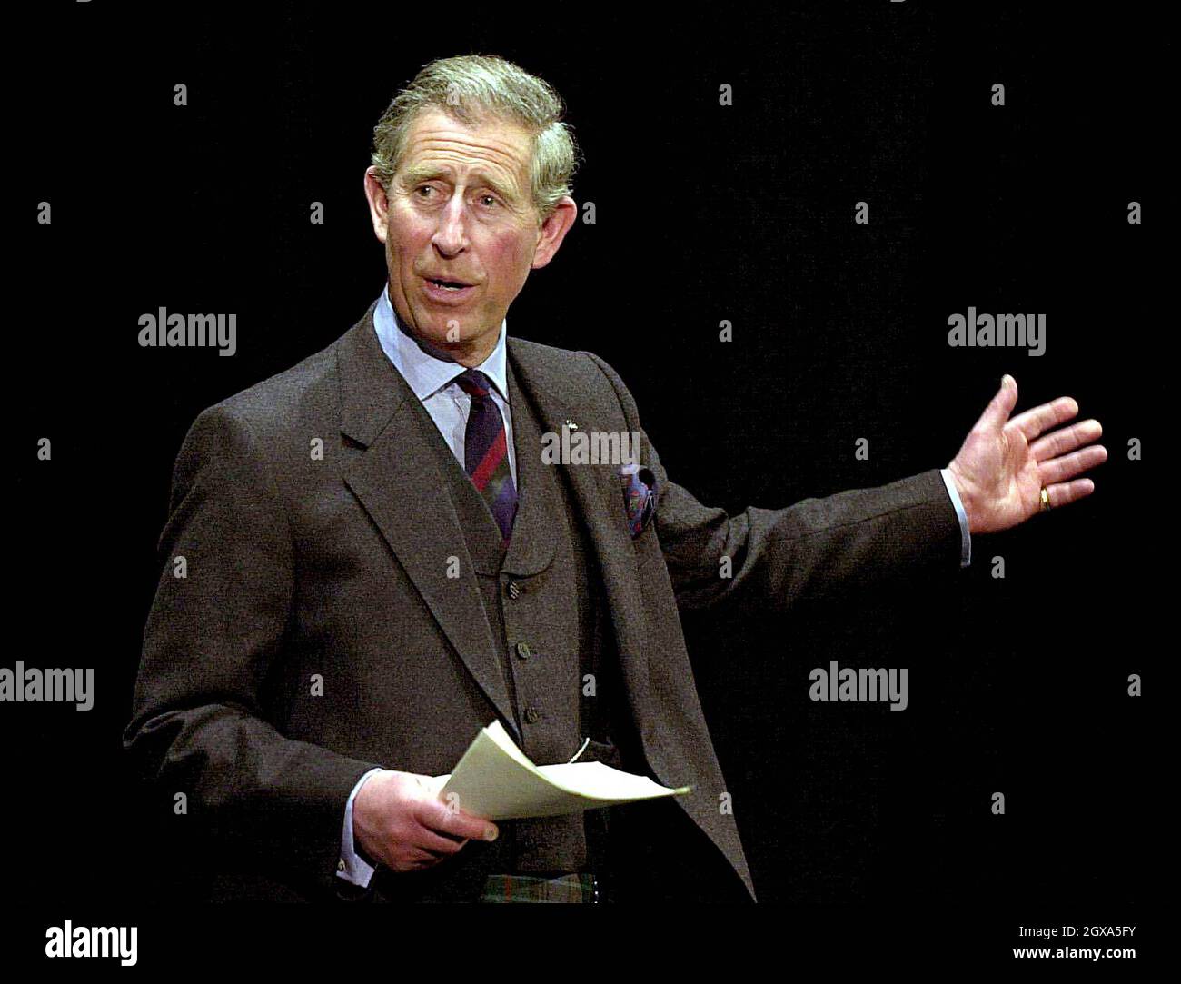 The Prince of Wales known as the Duke of Rothsey in Scotland - speaks to Lynsey Robertson after a  performance by a group of students taking part in the Sound Live section of the Princess Trust (a six month programme which develops young people's musical talents, self-confidence and skills) at Dundee College, Dundee.  Stock Photo
