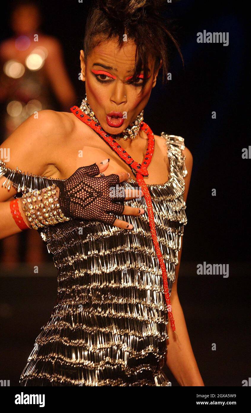 Model on the catwalk for the Betsey Johnson Fashion Show at her Fall/ winter 2004 womenswear collection as part of New York  Fashion Week 2004 Collections.  Stock Photo