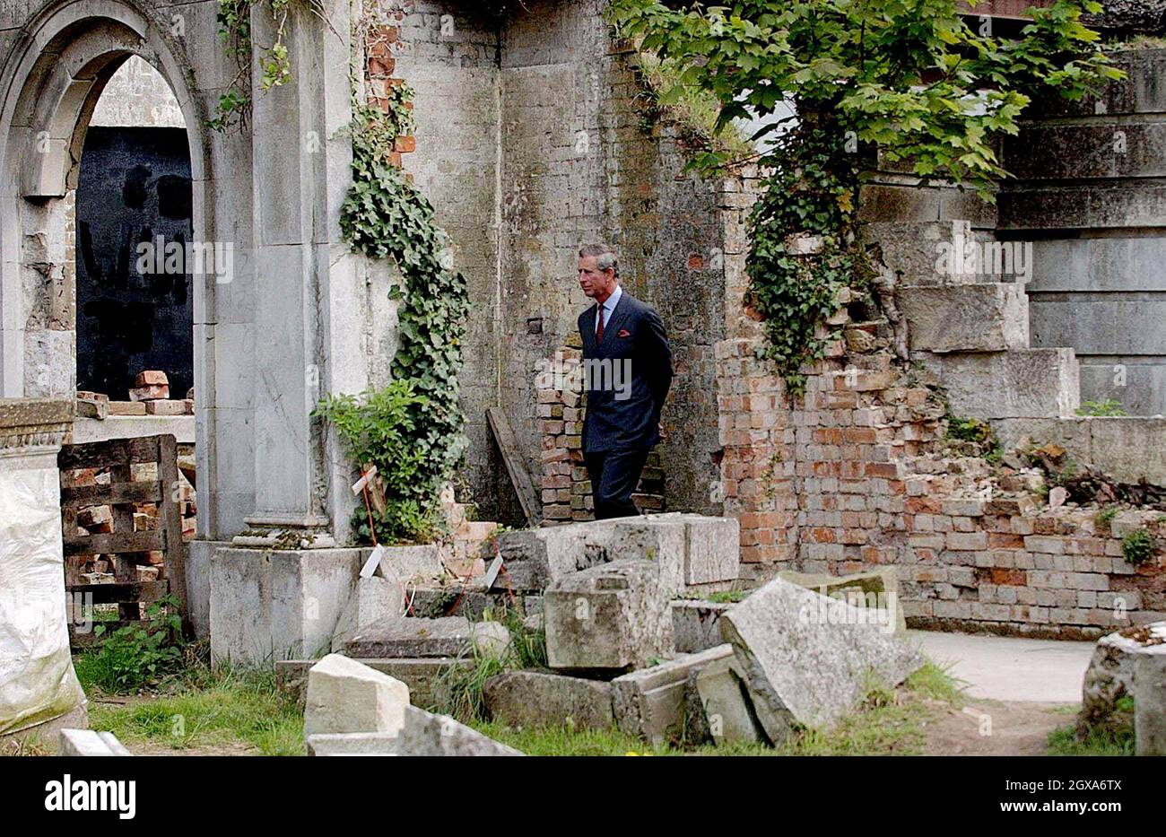 The Prince of Wales views a walled garden at Cressing Temple in Essex, during his visit to the 16th Century Cressing Estate. The site comprises of ancient barns and buildings and was restored in 1987 by the county council. Charles was there in 1991 and returns today to see new additions, including the development of a Tudor garden.   Stock Photo