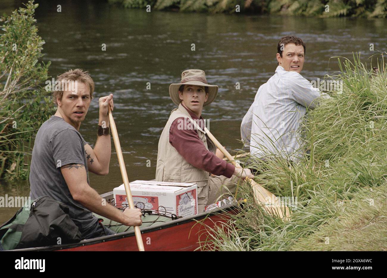 Matthew Lillard as Jerry, Seth Green as Dan and Dax Shepard as Tom in Without a Paddle.  Stock Photo
