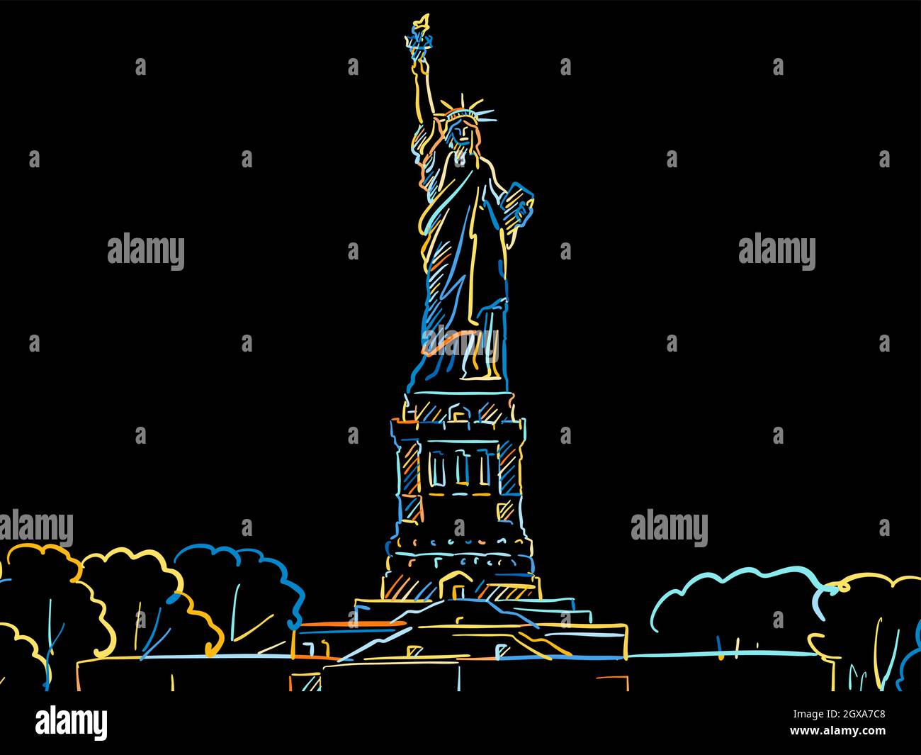 Colorful Statue of Liberty Illustration on black. Well crafted vector sketch für private and commercial use. Stock Vector
