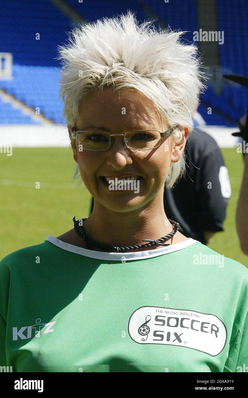 Jo Guest at the Soccer Six at the Madejski Stadium in Reading Berkshire Stock Photo