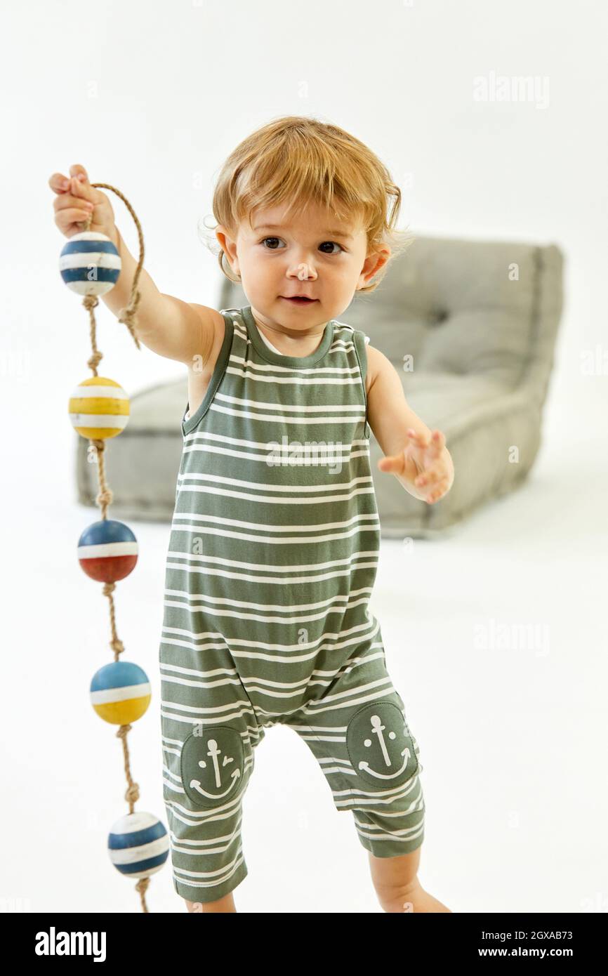 Child 1-2 years, Baby, Sailor accessories, Studio photography Stock Photo