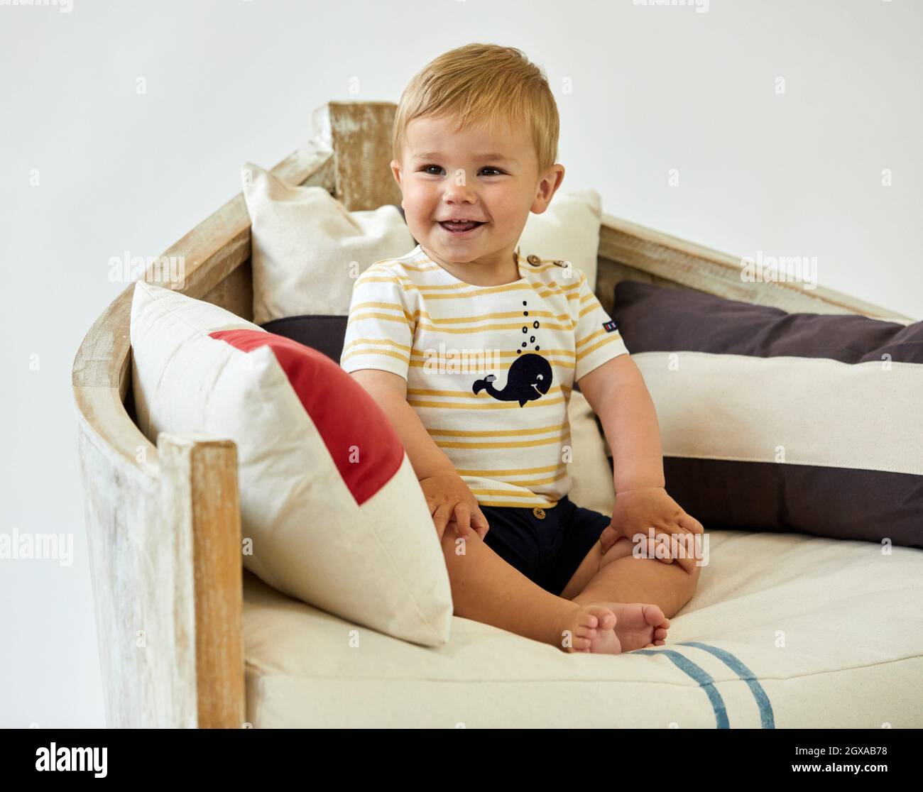 Child 1-2 years, Baby, Sailor accessories, Studio photography Stock Photo