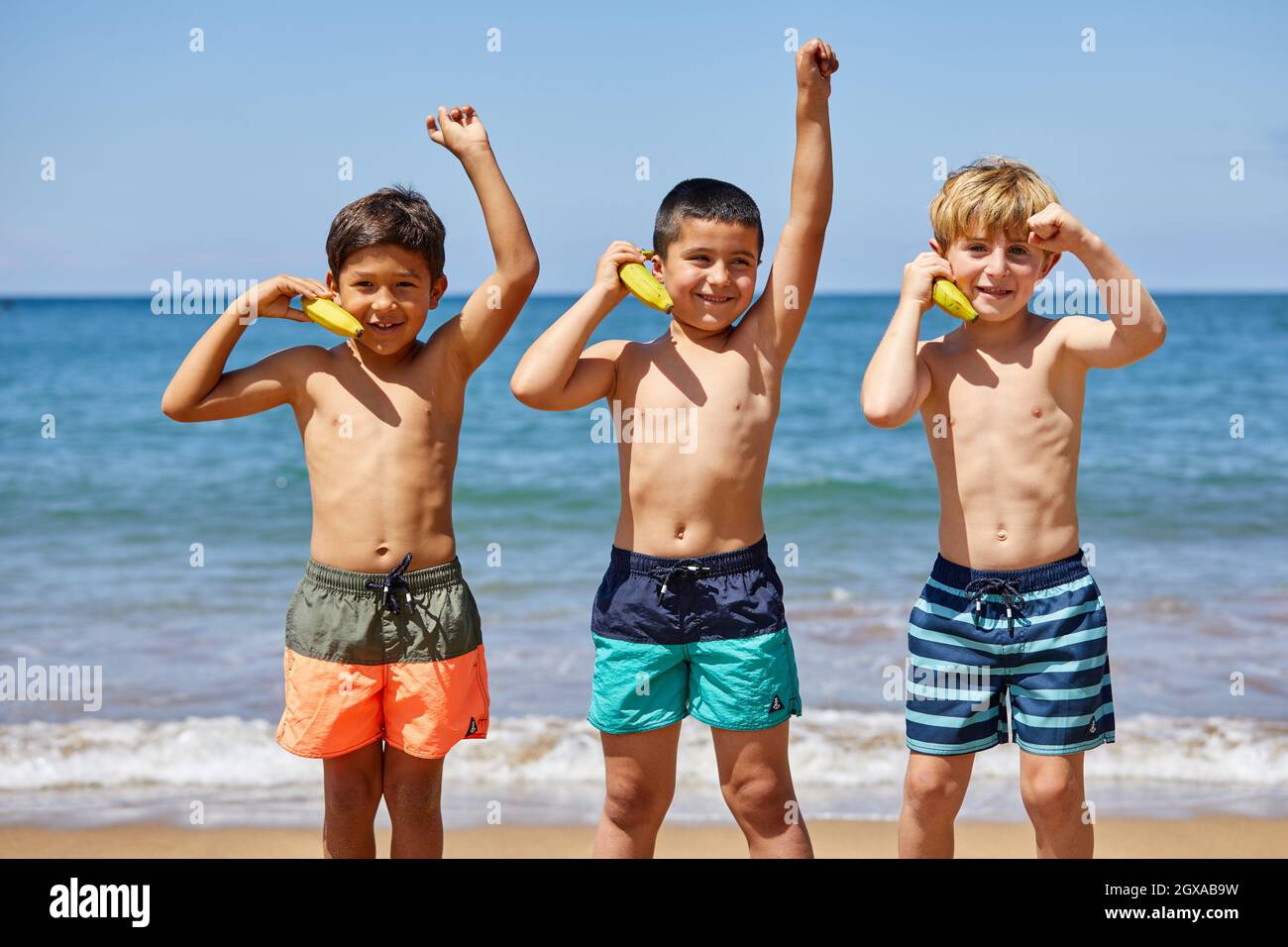 Children 5-10 years old, Playing on the beach, Zumaia, Gipuzkoa, Basque Country, Spain Stock Photo