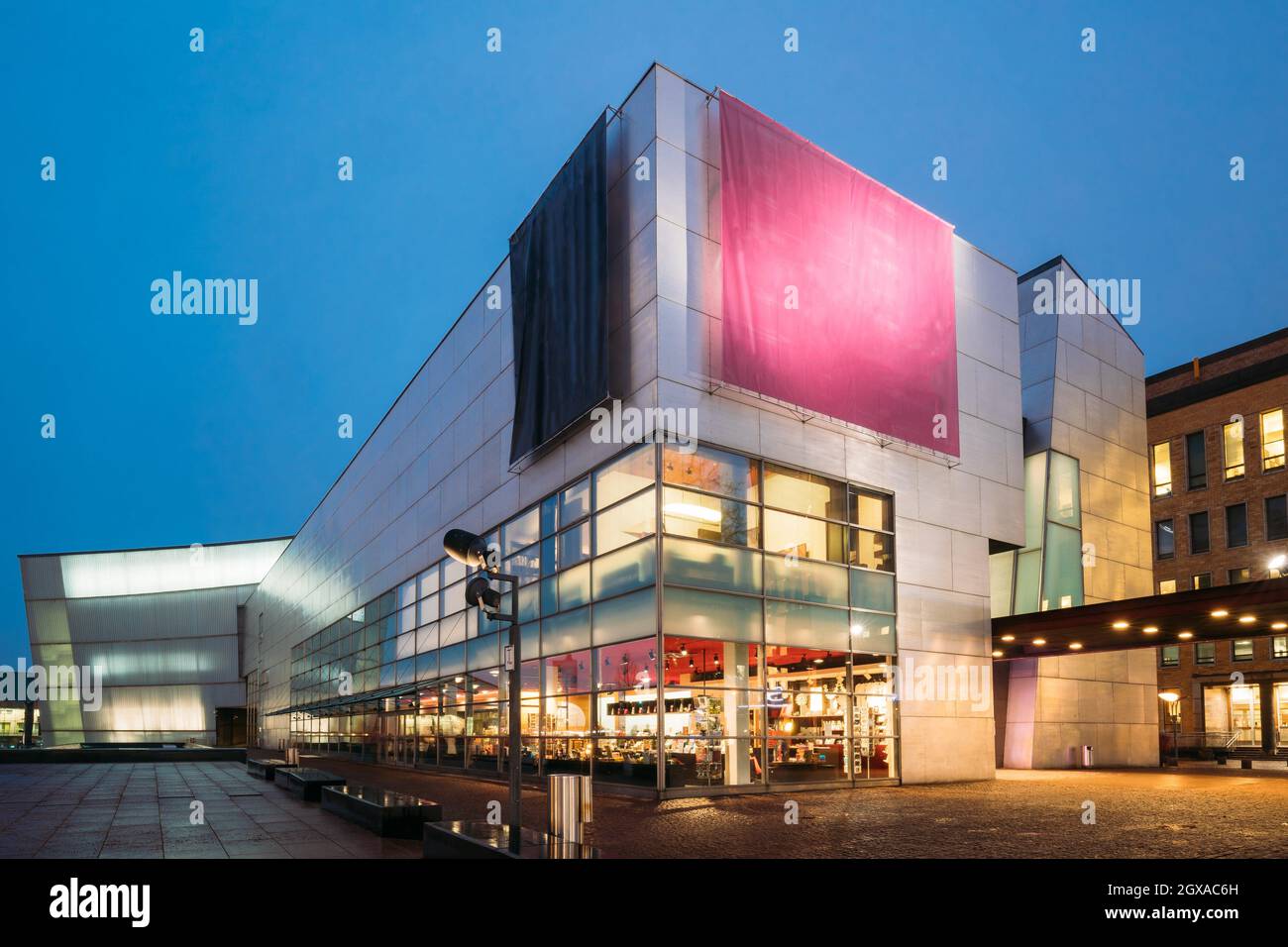 Helsinki, Finland. Evening Night View Of Kiasma Contemporary Art Museum