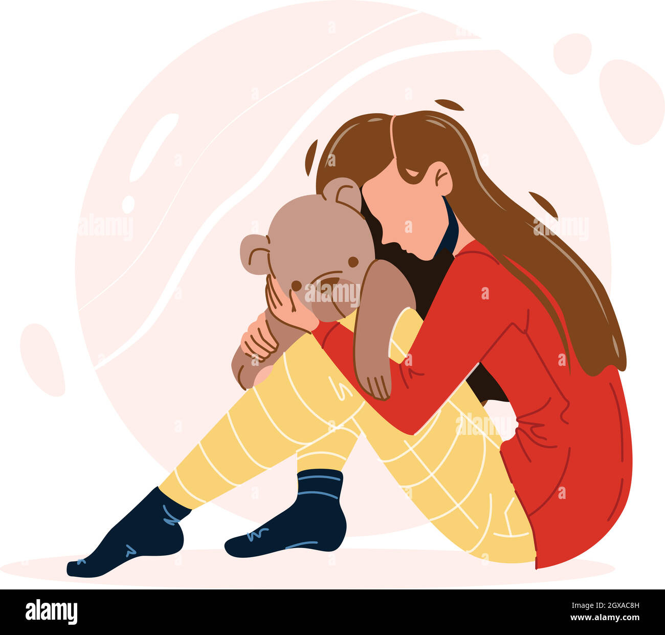 Girl With Trauma Embracing Teddy Bear Toy Vector Stock Vector