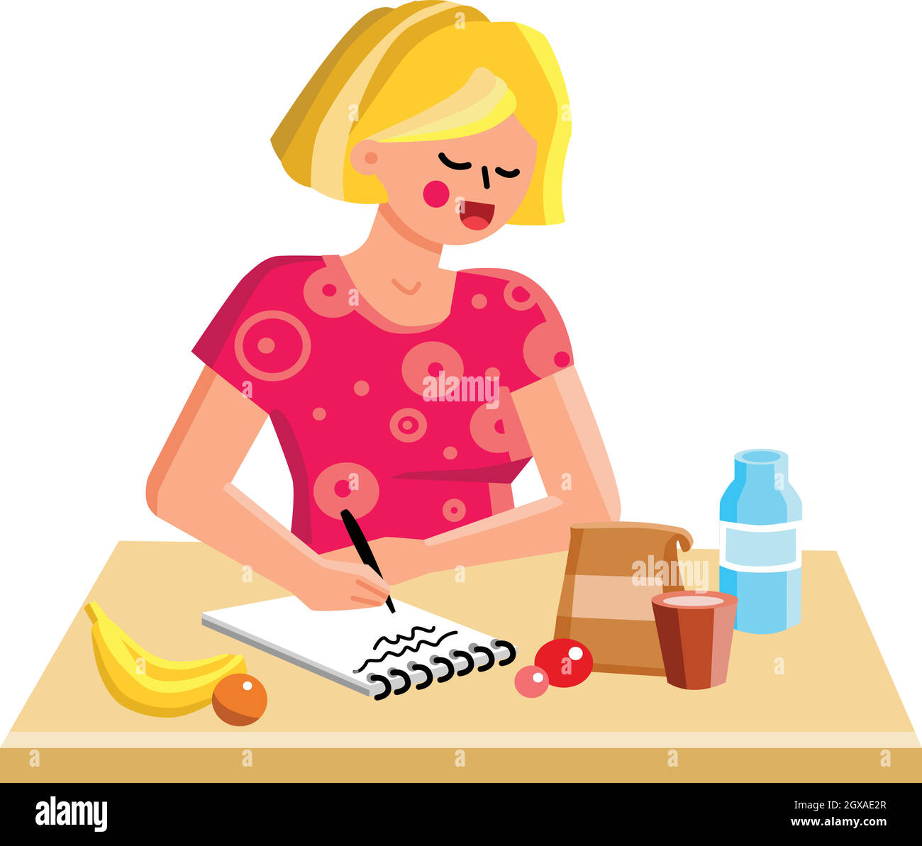 Shopping List Writing Girl On Kitchen Table Vector Stock Vector Image