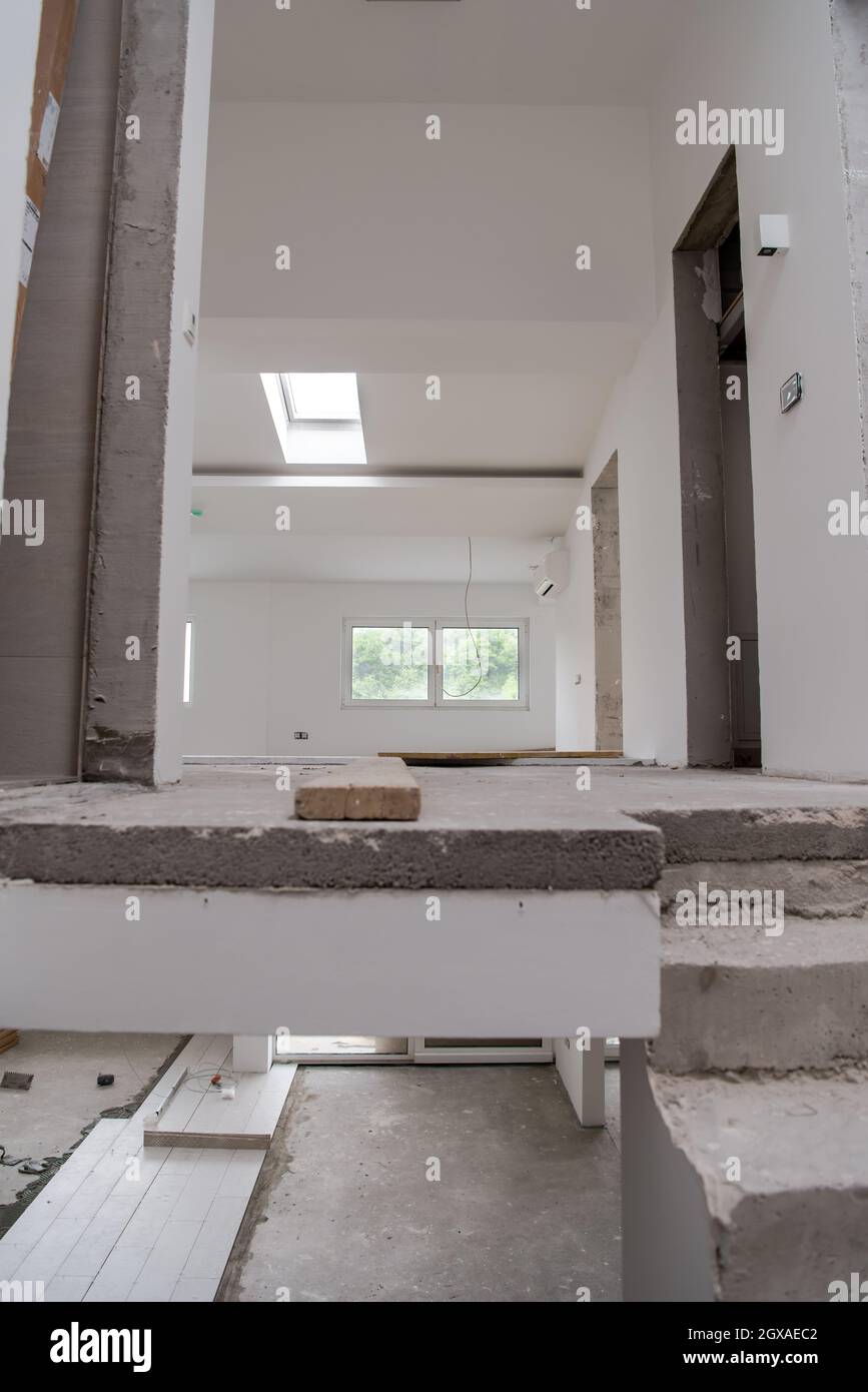 interior of construction site with drywall completely installed at new