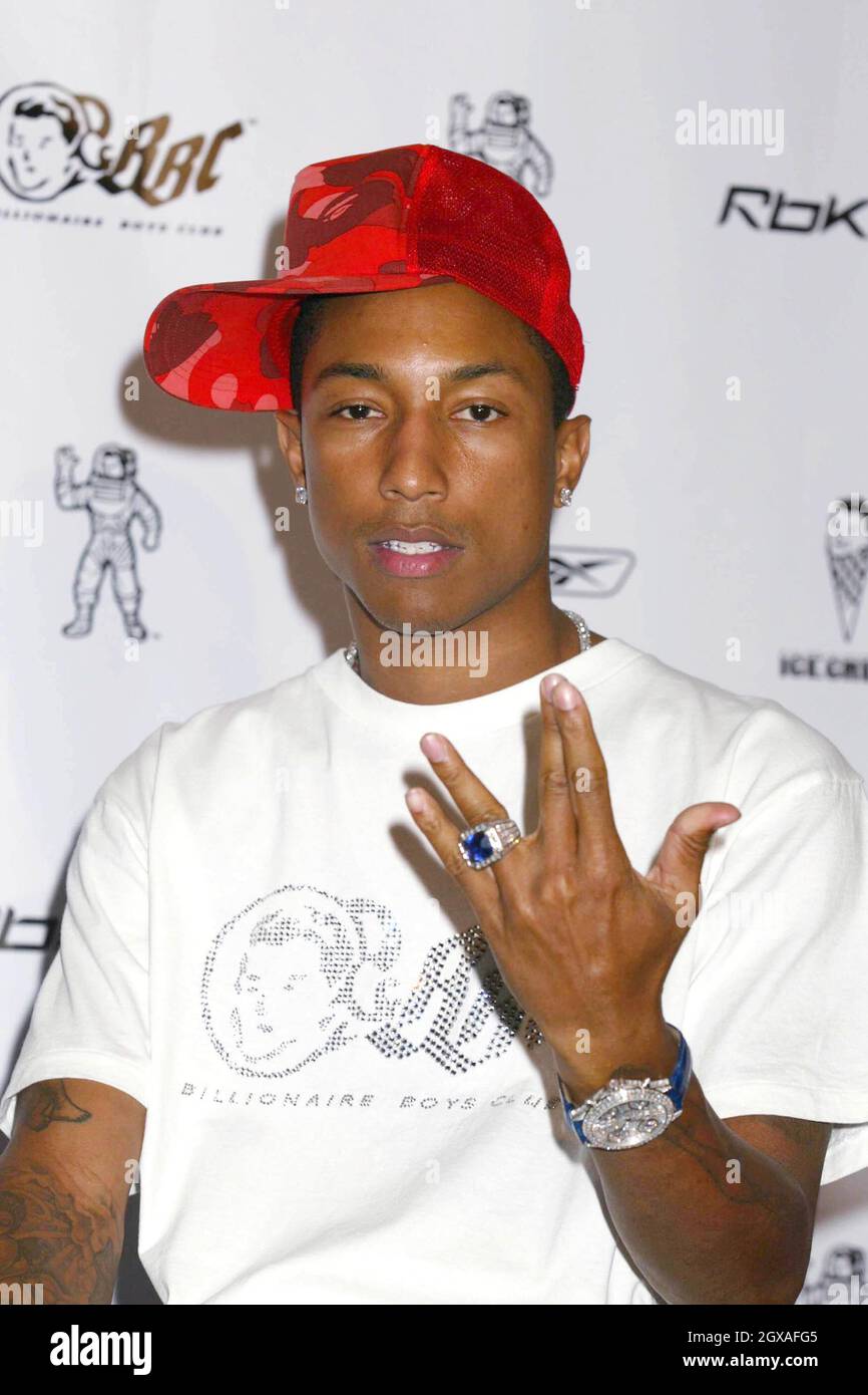 Pharrell Williams at the launch of his new footwear line in Los Angeles.   Stock Photo