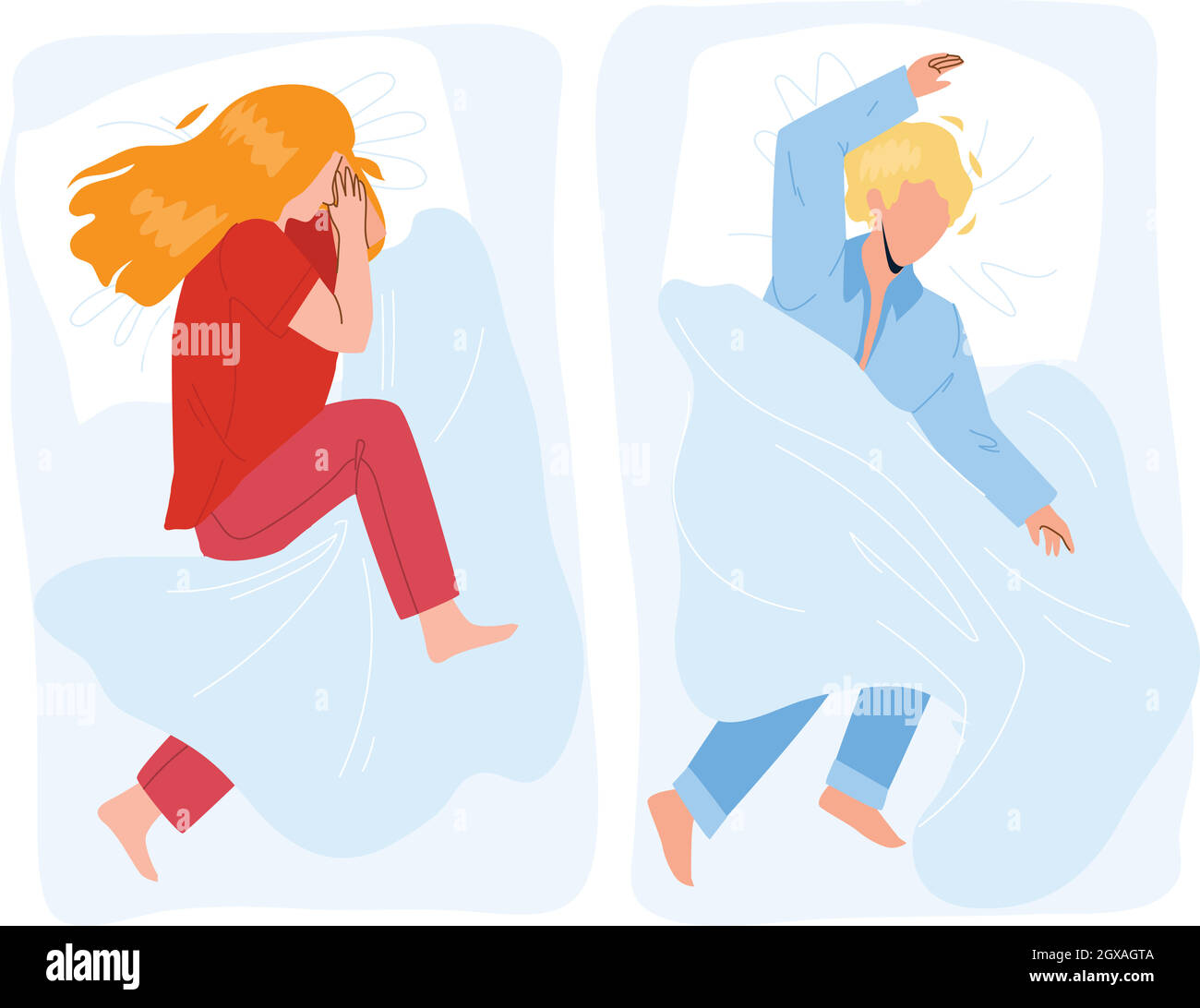 Sleeping Child Boy And Girl In Cozy Bed Vector Stock Vector