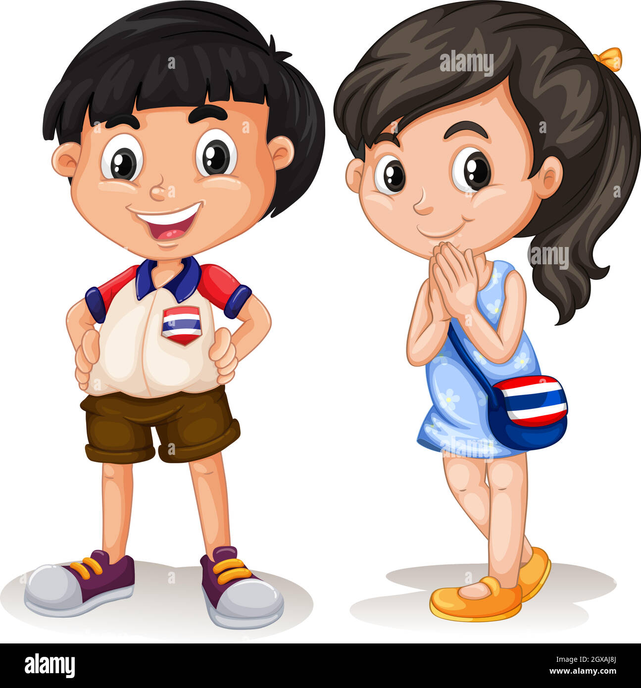 Thai boy and girl smiling Stock Vector