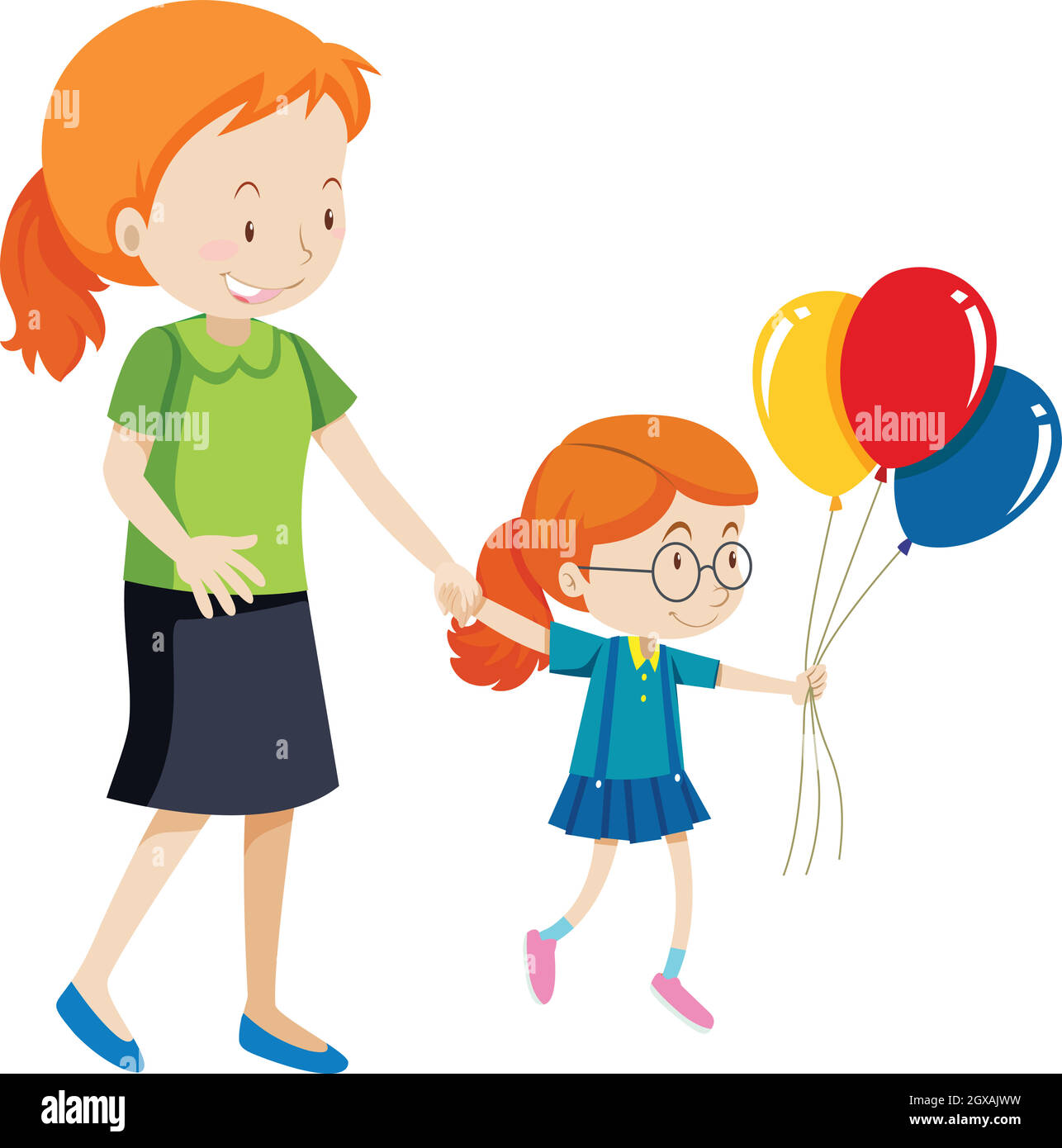 Mother And Daughter Holding Balloons Stock Vector Image And Art Alamy 