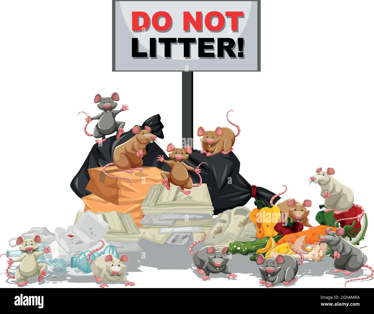 Rats searching for food at the litter pile Stock Vector