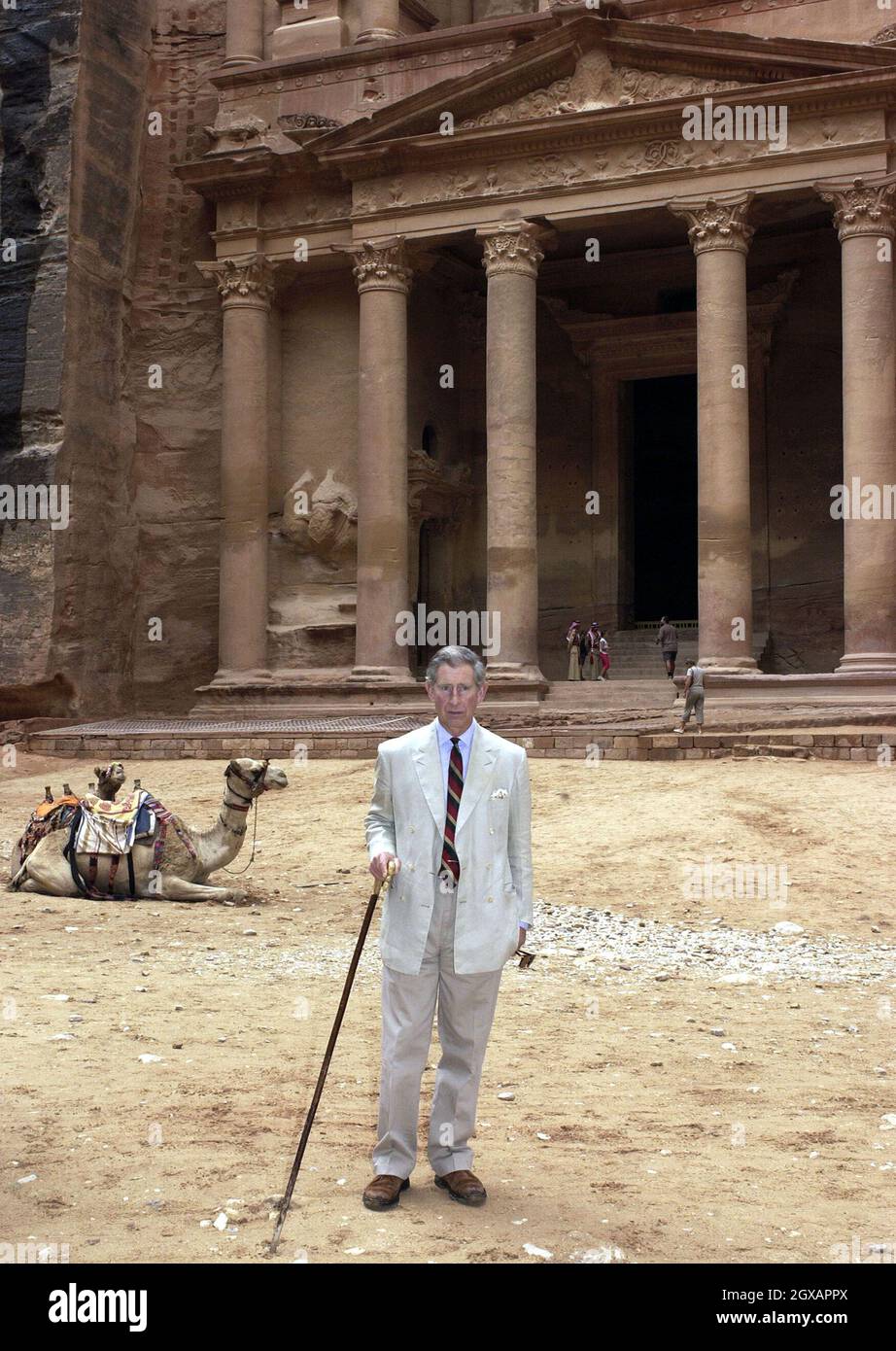 Prince Charles visiting the ancient city of Pertra  Stock Photo