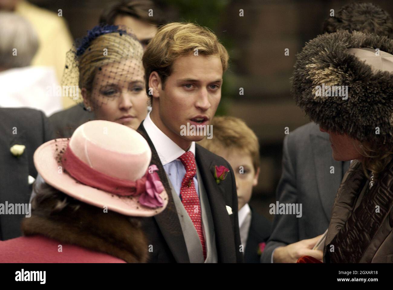 Prince William attending the wedding of his freind Edward Van Cutsem and Lady Tamara Grosvenor, the eldest daughter of the Duke Of Westminster, took place at Chester Cathedral.  Stock Photo