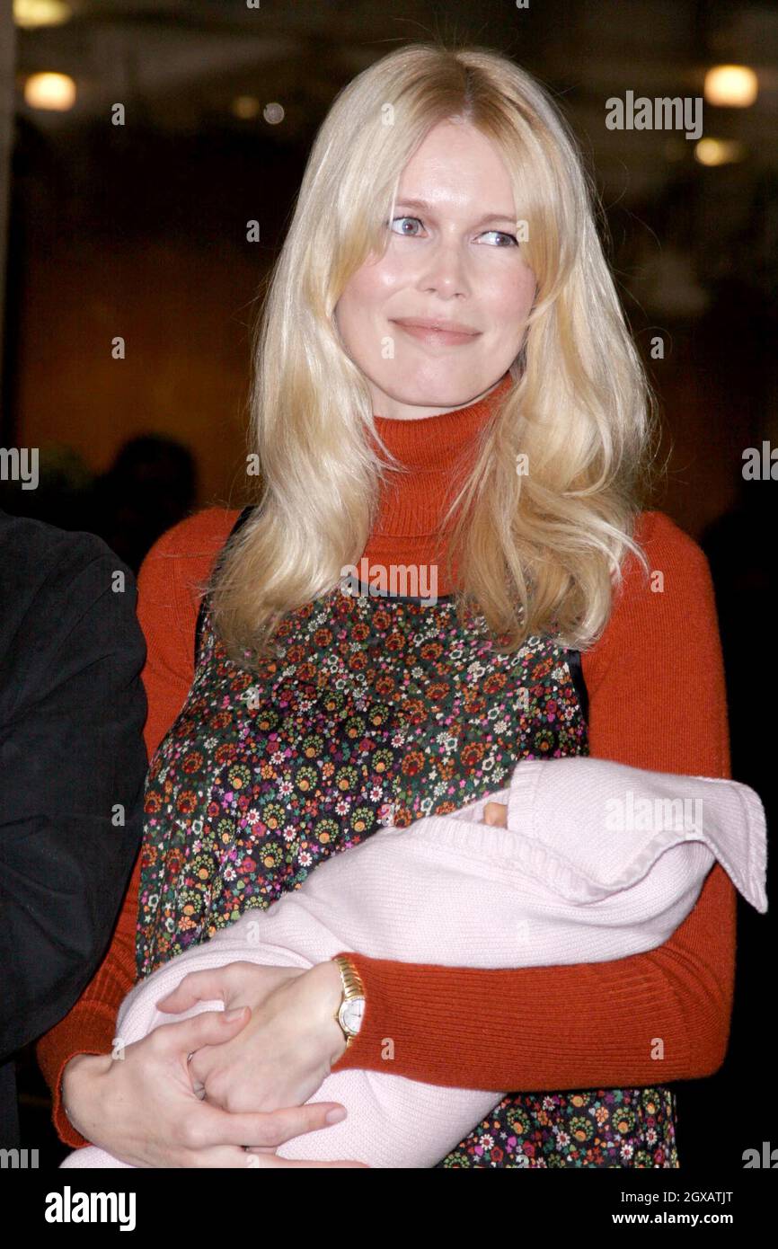Claudia Schiffer pictured outside the Portland Hospital in London with her  newly born baby girl Clementine. Stock Photo