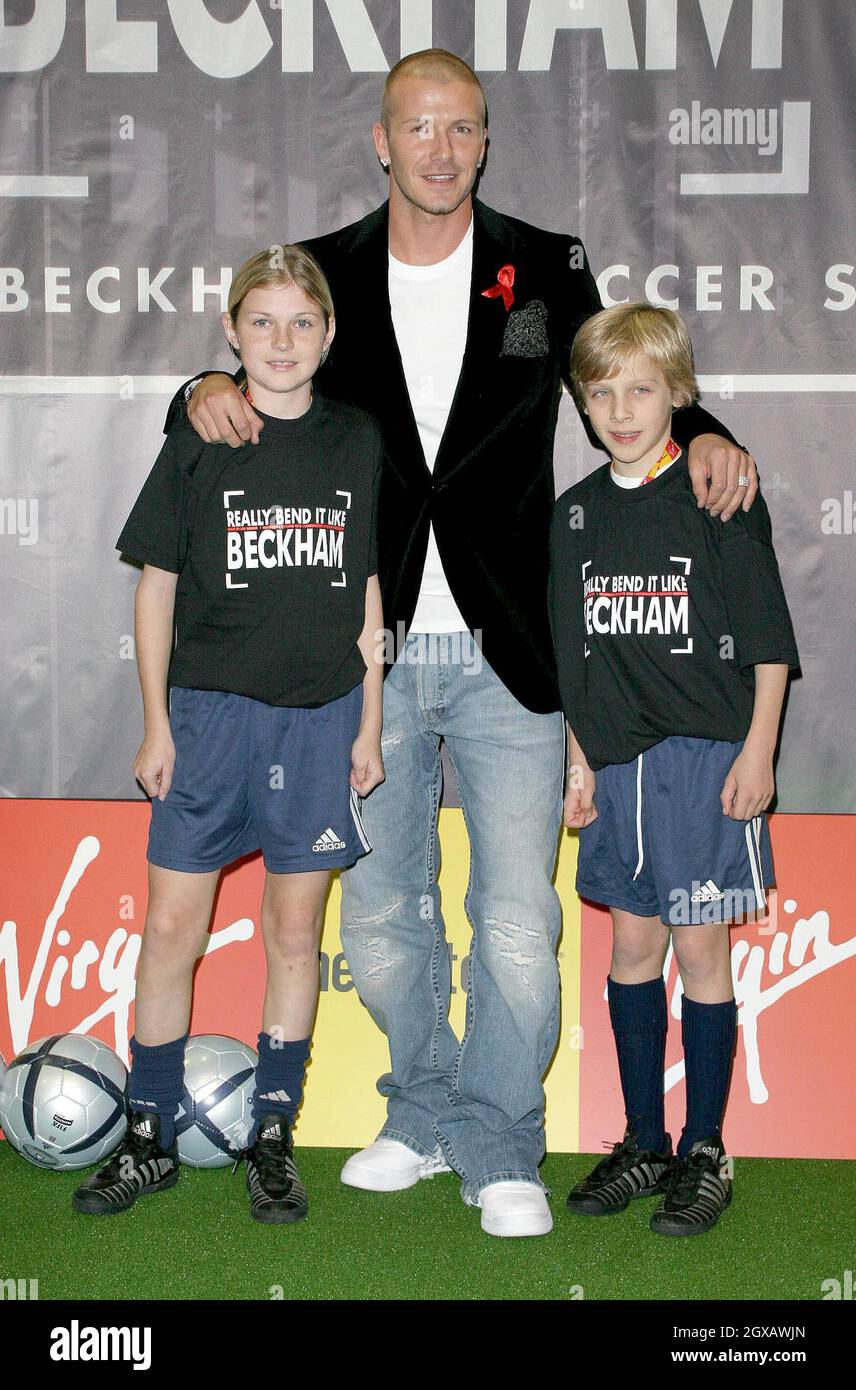 David Beckham at Virgin Megastore in London where the footballer was promoting a dvd full of  football skills called 'Really Bend It Like Beckham'. Stock Photo