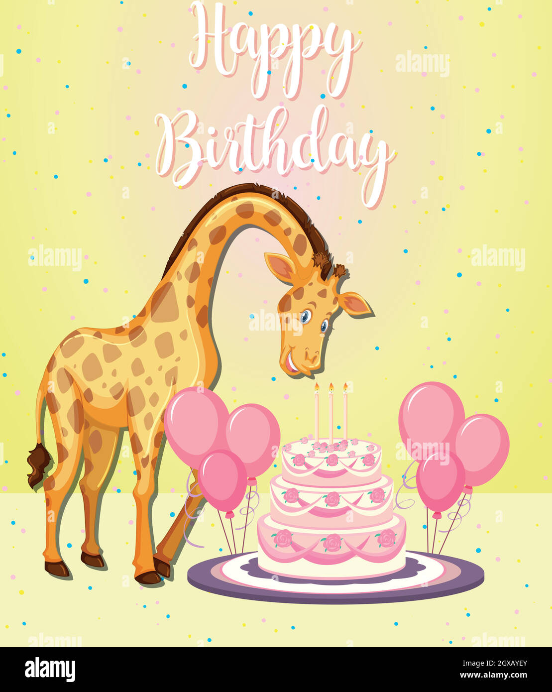 Giraffe With Floral Round Happy Birthday Party Backdrop