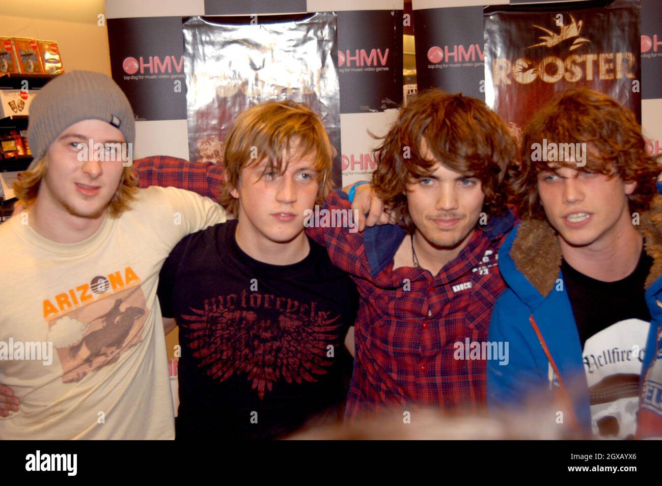Pop rockers Rooster at an instore signing and live performance at HMV ...