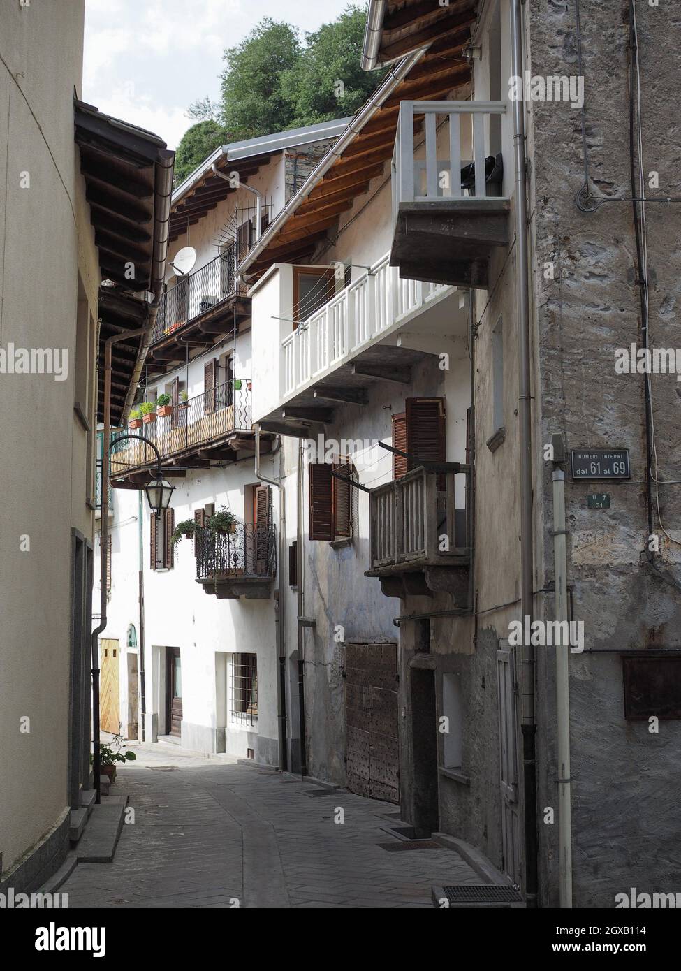 View of the old city centre in Pont Saint Martin, Italy. Stock Photo