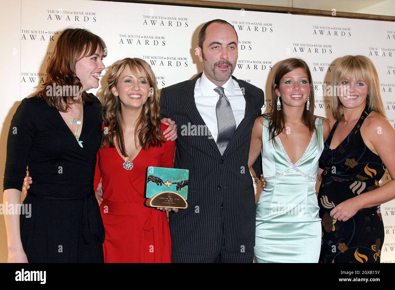 Kate Ford, Samia Ghadie, Nikki Sanderson and Sally Lindsay of Coronation Street with James Nesbitt at the South Bank Show Awards at the Savoy hotel in London. Stock Photo