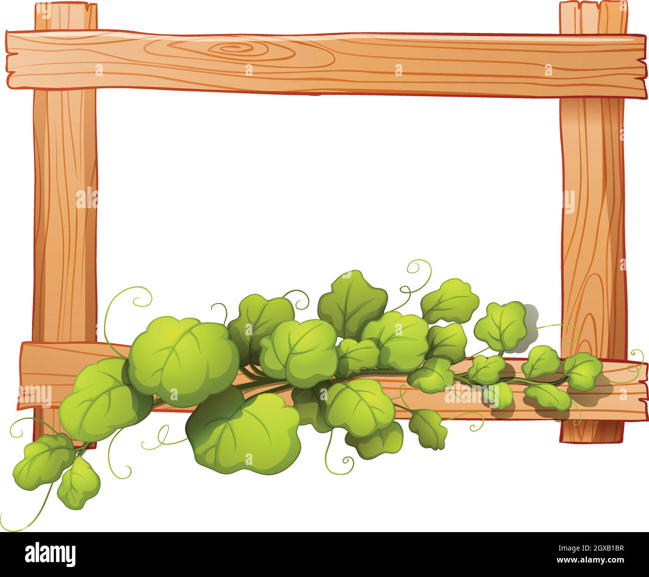 A wooden frame with a leafy plant Stock Vector
