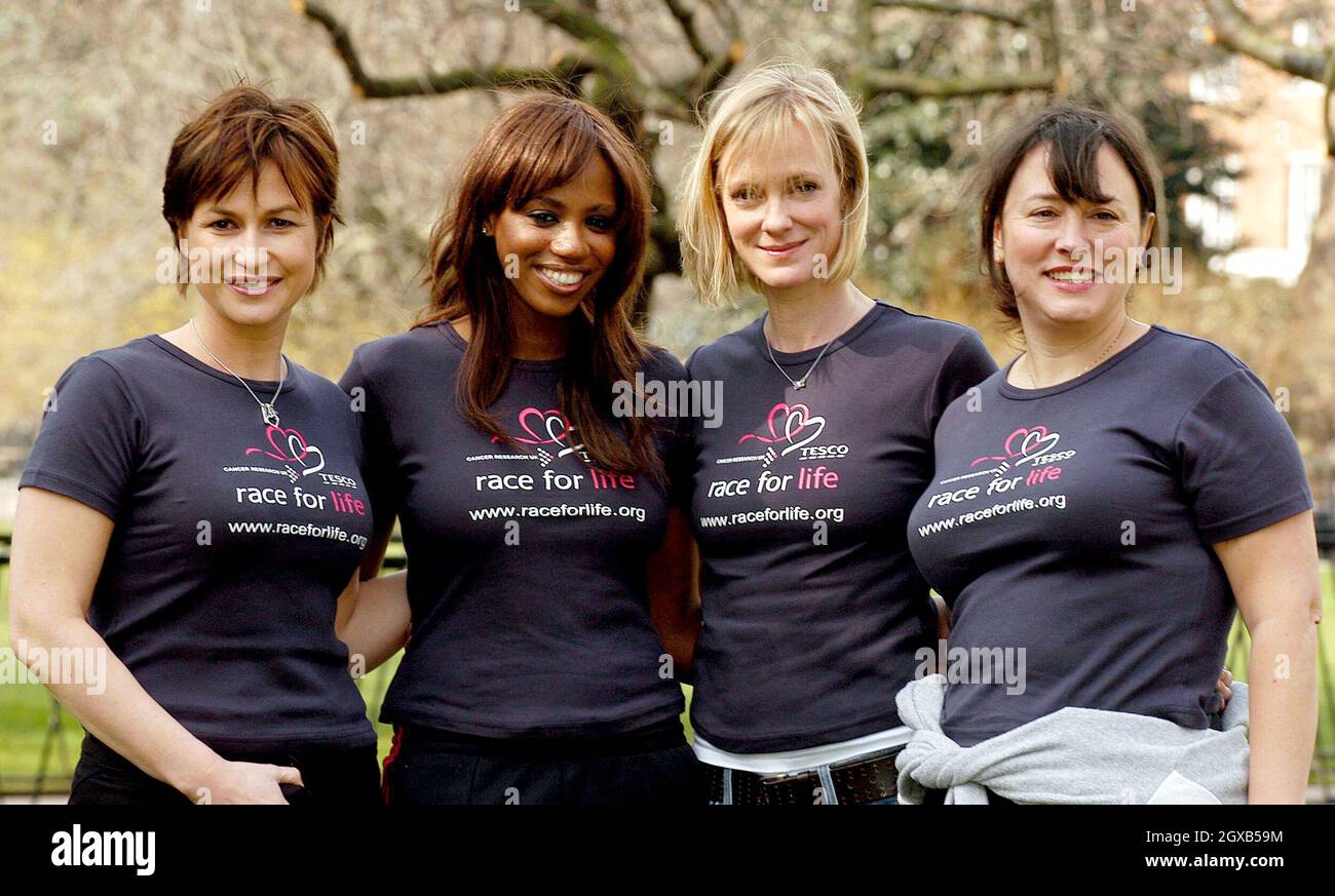 Emma Forbes, Shaznay Lewis, Hermione Norris and Arabella Weir launch five km charity walk, Cancer Research Uk, at Lincoln's Inn Fields, London, 16 March.  Stock Photo