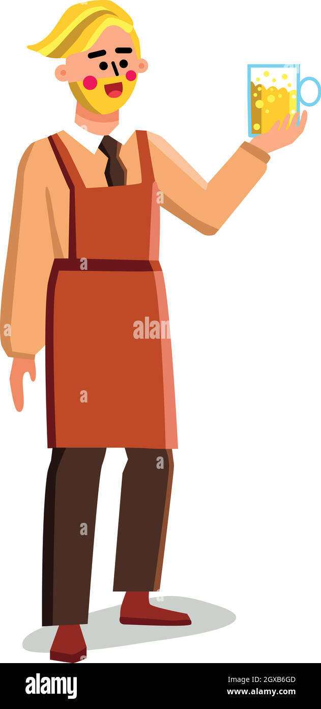 Brewery Worker Hold Glass With Beer Drink Vector Stock Vector