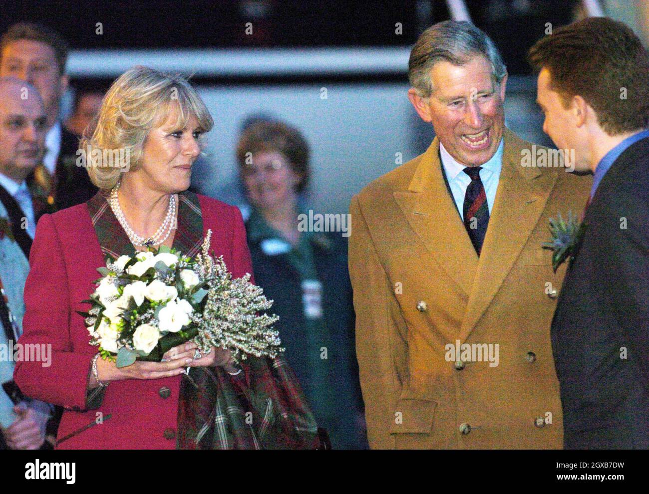 Prince Charles and Camilla Parker Bowles arrive at Aberdeen airport. The  Royal couple will spend their honeymoon at Birkhall on the Balmoral estate  in Scotland. Anwar Hussein/allactiondigital.com Stock Photo - Alamy