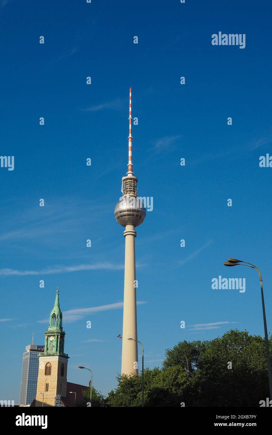 Fernsehturm (meaning Television tower) in Alexanderplatz in Berlin, Germany. Stock Photo