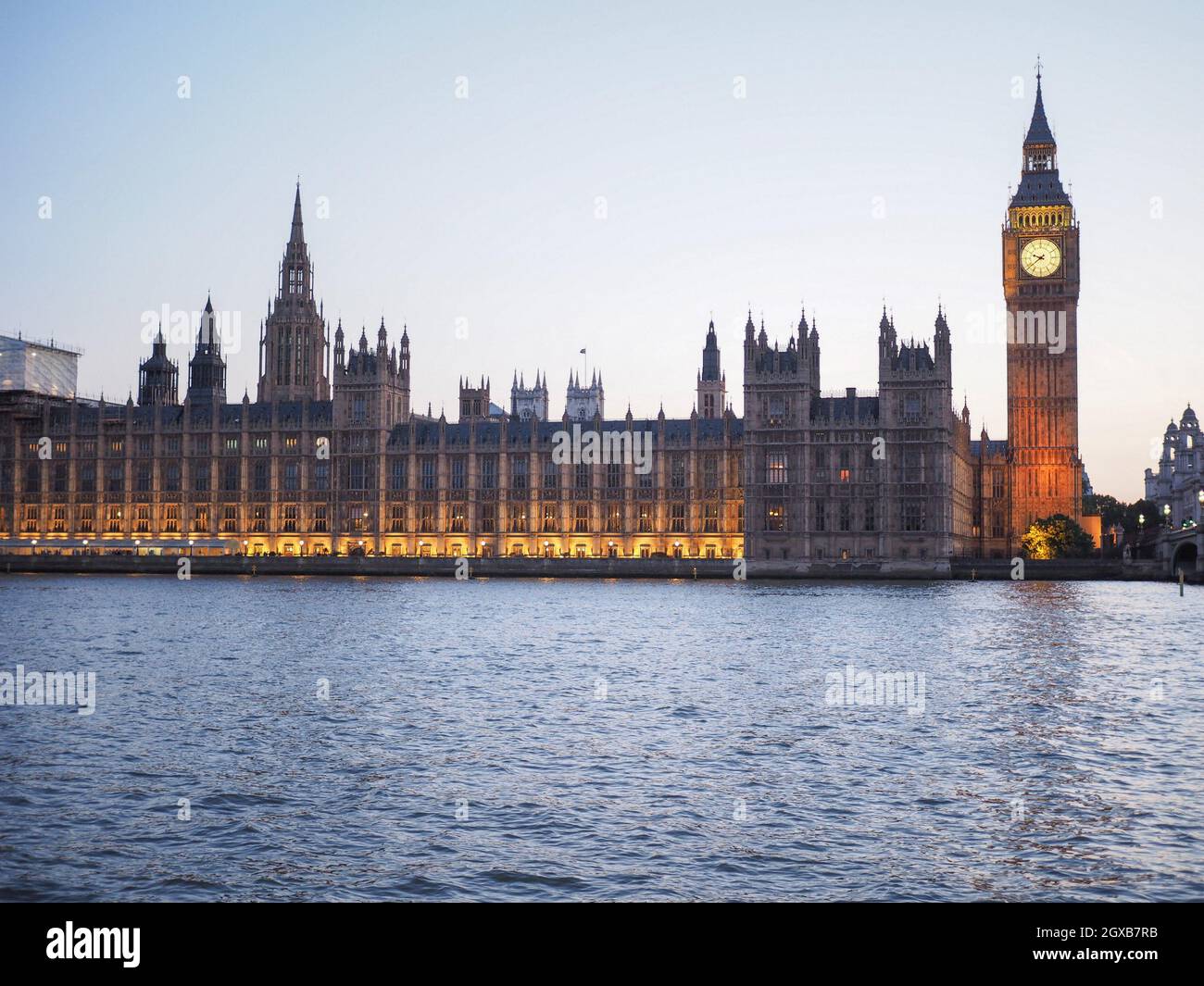 Houses of Parliament aka Westminster Palace at night in London, UK. Stock Photo